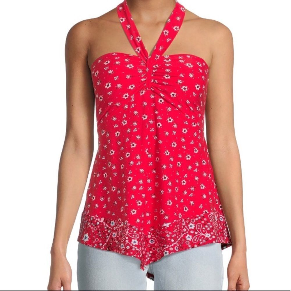 Red Floral printed Halter Top - Picture 2 of 6